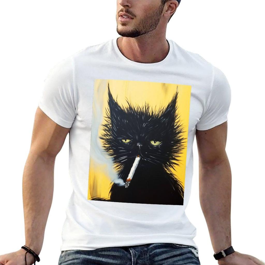 Smoking Cat T-Shirt Casual Pattern Print Tee Shirt