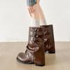 Queen Fan Retro Schwarz Britische Dicke Ferse Martin Stiefel Damen 2025 Neu Sommer Mit Rock Lässige Stacking Stiefel