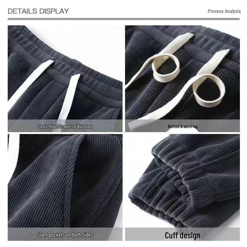 Men's Fleece-Lined Corduroy Joggers: Autumn/Winter Elastic Waist Casual Pants, Korean-Style Trendy and Versatile.
