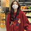 Round Neck Long Sleeve Pullover Sweatshirt Loose Fit Commuter Cotton Hoodie Cartoon Sticker Print Plus Size Autumn Winter Thick Warm Ladies Casual Top