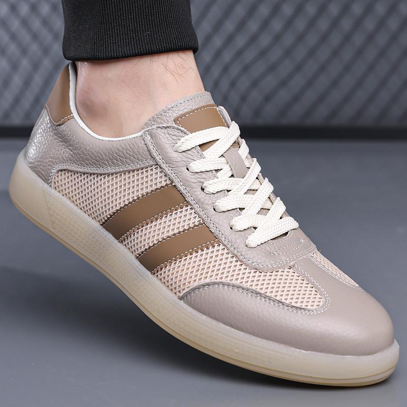 Spring Summer New Mesh Shoes for Man New Lace Designer Cow Leather Casual Shoes Male Fashion Sports Sneakers Man