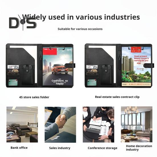 Multifunctional File Folder A4 Document Clipboard Folder with Calculator Pen Slot Card Holder Portfolio Folder with Documents Clip for Business Office