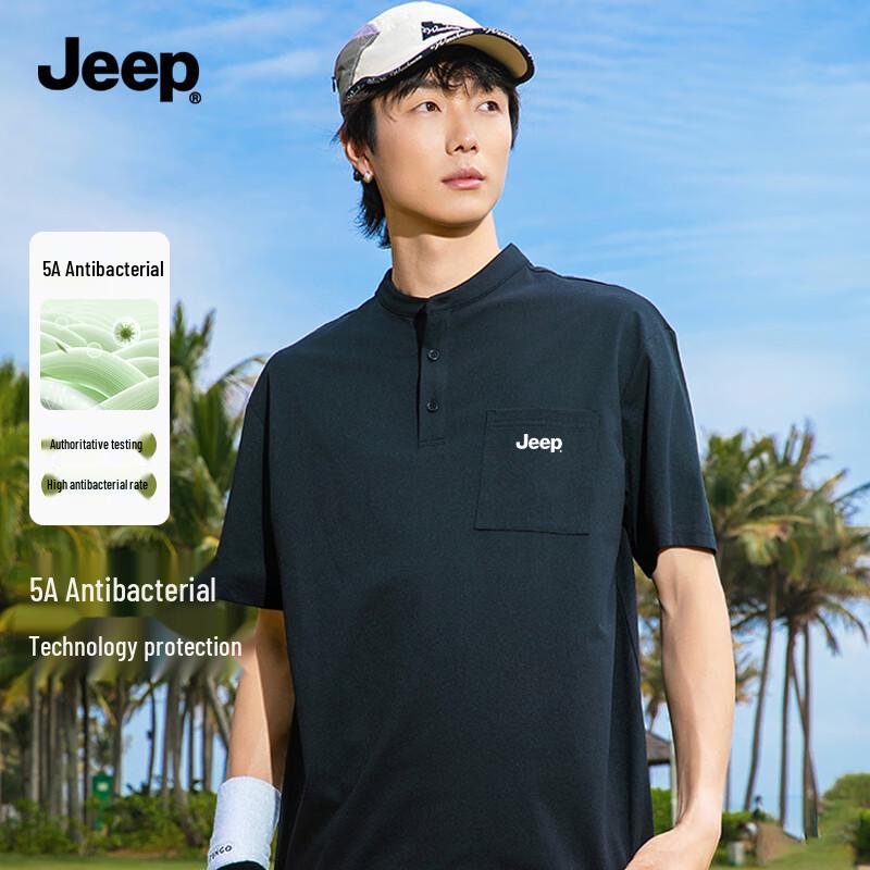 JEEP Men s Summer Antibacterial Quick-Dry Stand Collar T-Shirt M