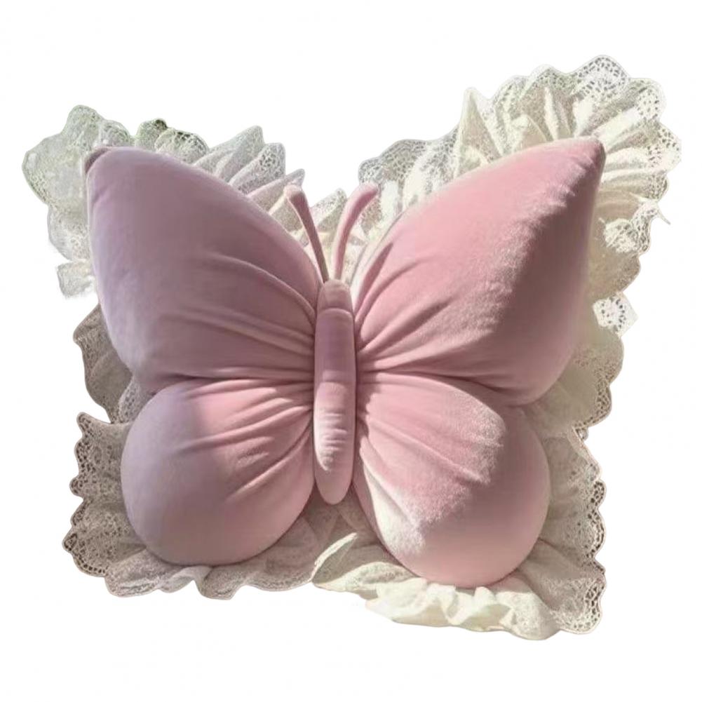 Butterfly Pillow Velvet Butterfly Throw Pillow with Lace Trim Sofa Couch Car Pillow Home Decor Gift for Housewarming
