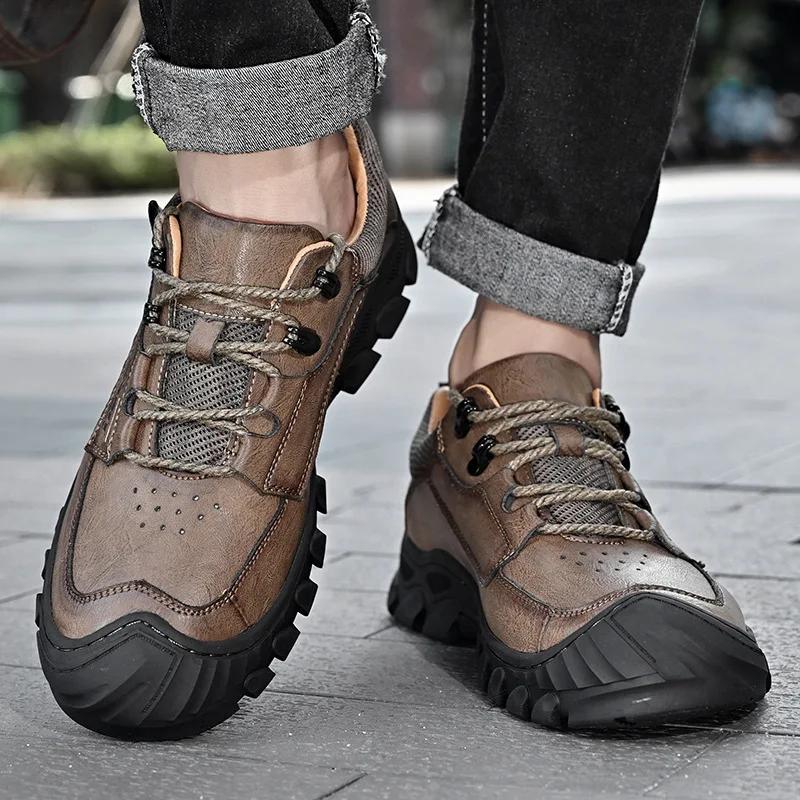 Jesienne buty ze skóry naturalnej Męskie odporne na zużycie buty trekkingowe do aktywności na świeżym powietrzu Casualowe sneakersy Męskie obuwie Buty Męskie Zapatos Hombre