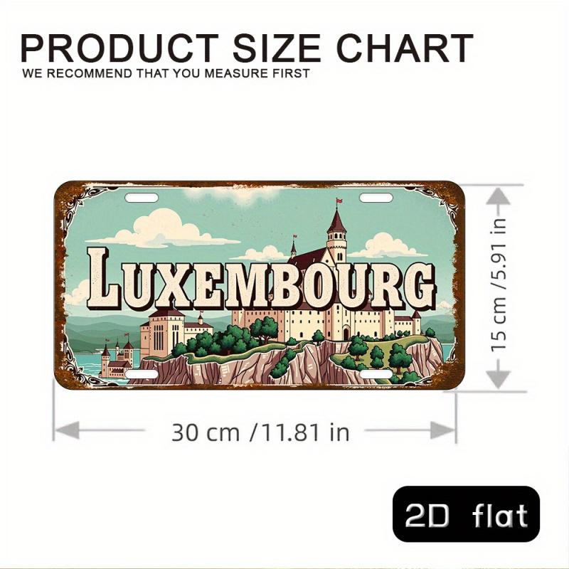 Hisun Tin Sign HD Aluminum Metal Sign Luxembourg Vintage License Plate Style Wall Decor Retro Castle Landscape Distressed Design Tin Poster f