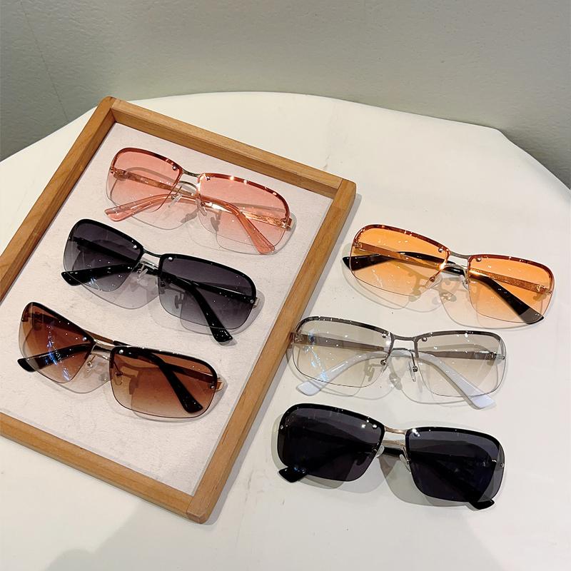 Y2k Rimless Sunglasses Men Fashion Gradient Casual Shades Women Trendy Double Bridge Brand Design Decorative Sun Glasses