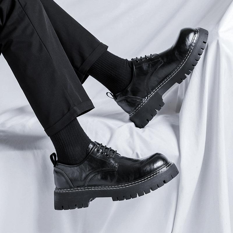 Big head leather shoes Korean version trendy British versatile business dress men's shoes casual youth black small leather shoes 77008-
