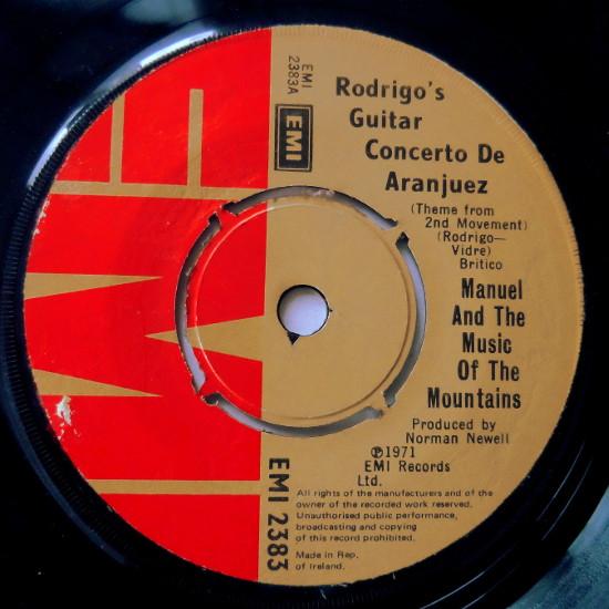

7-дюймовая пластинка MANUEL HIS MUSIC OF THE MOUNTAINS Гитара Родриго Концерт Де Аранхуэс EMI2383 EMI 1976 Ирландия Классика Б/у