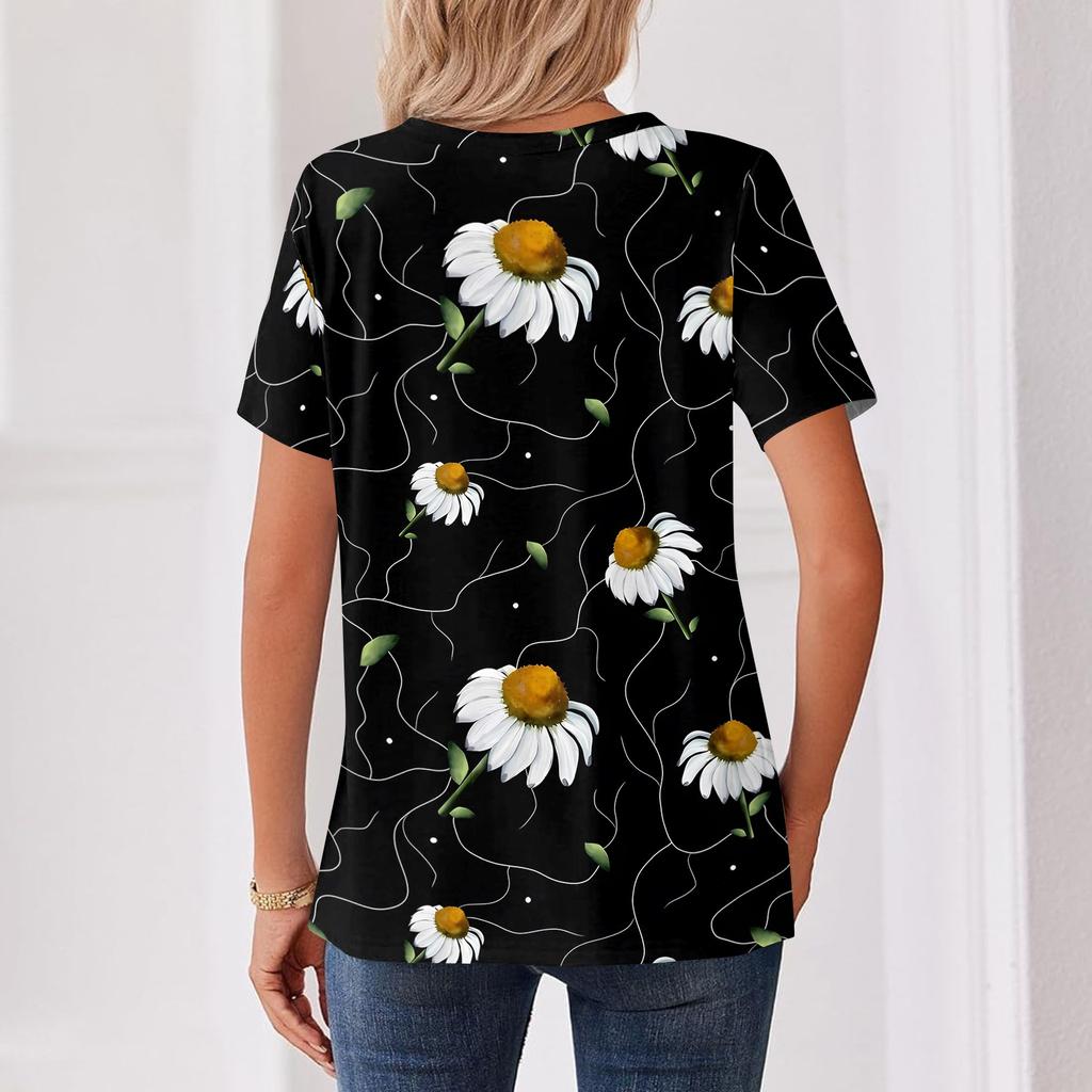 Women's Halloween Printed V-Neck Short Sleeve T-Shirt with Pocket, Loose Fit