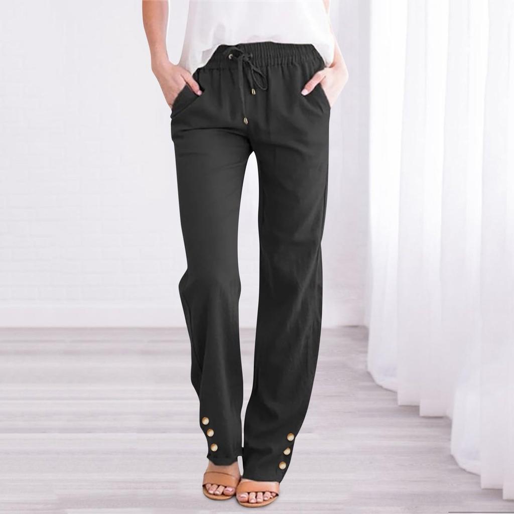 Damenmode Lässige Gerade Hosen Einfarbig Lässige Hosen mit Taschen Geknöpfte Freizeithosen