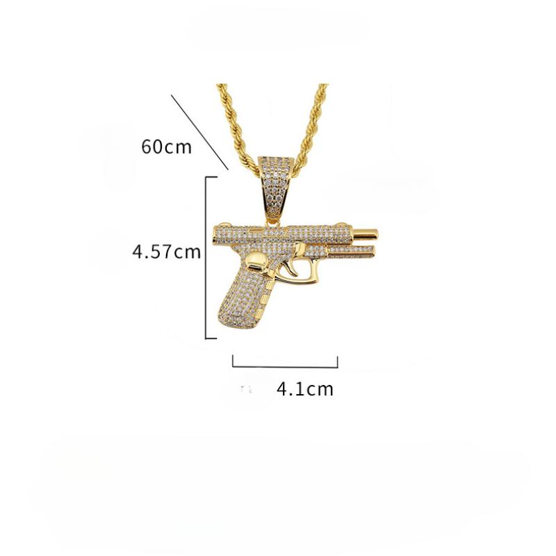 Bling Iced Out Pistol Anheng Maskinpistol Halskjede Menn Personlighet Hip Hop Rock Punk Kul Gatefest Smykker Gave