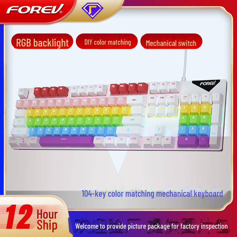 FVQ302 Wired Mechanical Gaming Keyboard - Luminous Backlight, Blue Axis