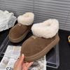Thick-soled snow boots women's new winter velvet matte leather low-top big head one-pedal warm fluffy cotton shoes