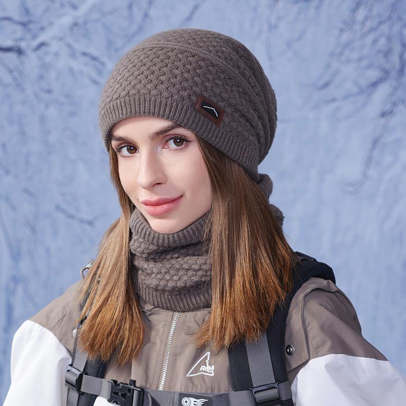 

Зимняя шапка шарф комплект из двух предметов женская уличная бархатная теплая защитная шапка мужская вязаная шерстяная шапка кофейный