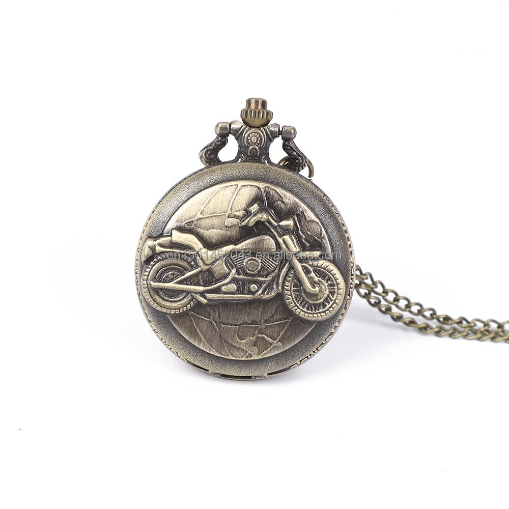 Factory Vintage Quartz Pocket Watches Fashion Antique Style Necklace Selling Motorcycle Pattern Pocket Watches чёрный