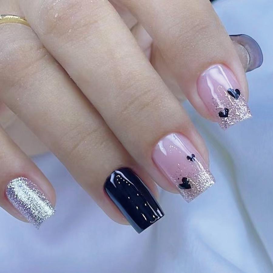 

Valentine s Day 2025 Black Heart Glossy Square Press-On Nails - 24 Pc Set