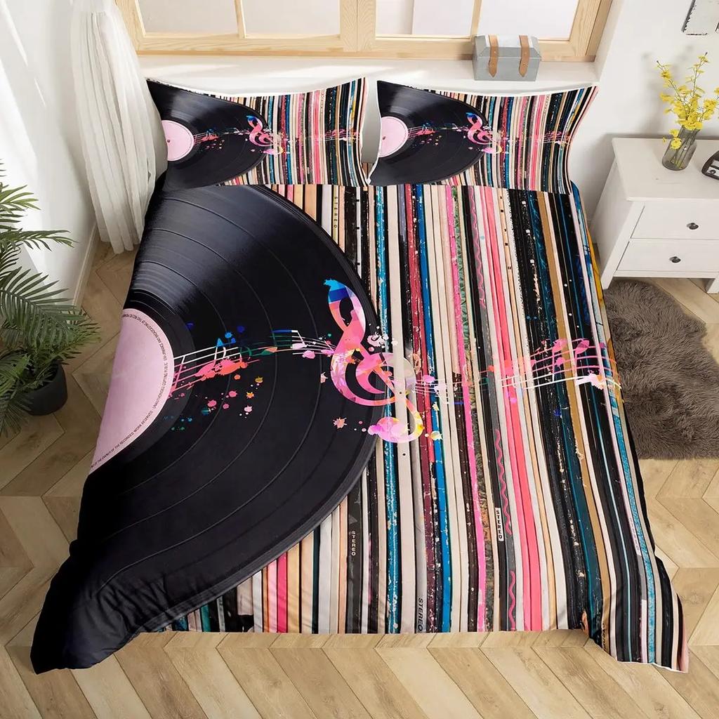 Record Bettbezug-Sets für Kinder Jugendliche Twin Leichtgewichtige Daunendeckenbezüge Schlafzimmerdekor 2 Kissenbezüge 1 Bettbezug Keine Bettdecke