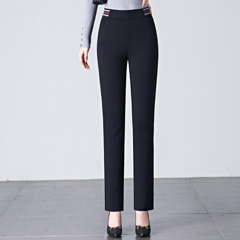 

Женские эластичные повседневные брюки с высокой посадкой - Приталенные брюки прямого кроя для весны и осени 2025 6XL темно-синий