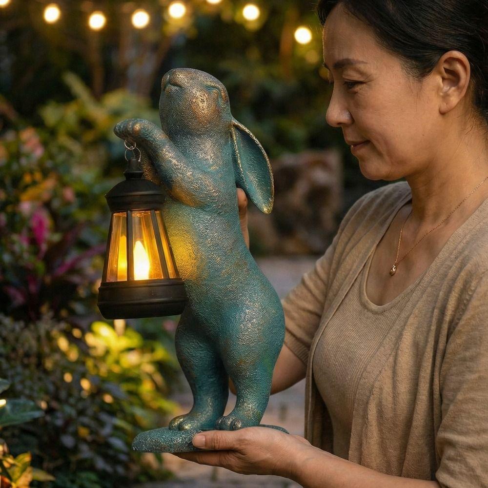Resin Rabbit Solar Lantern Solar Powered Night Illumination Animal Garden Statues Cute Waterproof Bunny Figurines Gifts