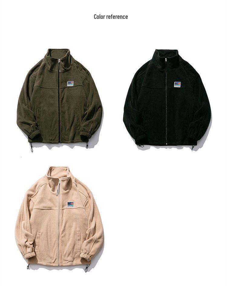 Herren Hoodie im japanischen Stil aus Lammwoll-Fleece - Stehkragen Sherpa Jacke für Herbst/Winter, Lässig und vielseitig.