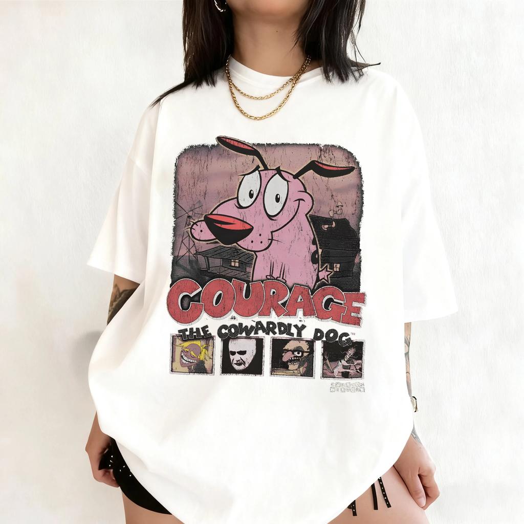 Summer Vintage Courage The Cowardly Dog Cartoon Print Short Sleeve TShirt Retro Graphic Tee 90s Nostalgia Streetwear Clothing