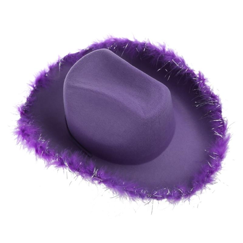 Pink Cowboy Hats with Heart Shaped Glasses Long Feather Boas Western Cowgirl Hat Halloween Costume Accessories for Women