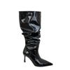 2025 autumn and winter new fashion high-heeled pointed temperament stacking boots long boots fashion patent leather thin boots show