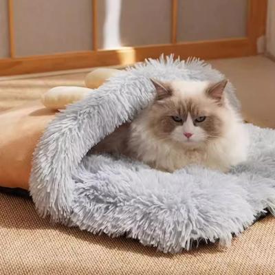 Cat Sleep Bag Winter Warm Pet Nest Cave Bed Plush Lined Cat Bed with Rabbit Ears Anti-Slip Bottom for Indoor Kittens Puppies