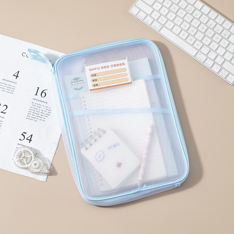 

A4 Stationery Storage Bag Double-layer Mesh Zipper Bag Large Capacity Organizer Folders School Office Supplies Stationary Bag синий