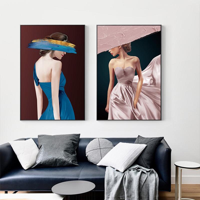 

Современное платье Женщина Живопись Картины Фотомодель Плакаты и принты Гостиная Спальня Украшение Настенное искусство Камвы Без рамки