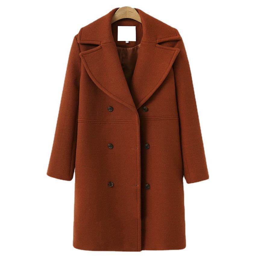 European & American Plus Size Women's Double-Breasted Wool Trench Coat - Autumn/Winter Mid-Length