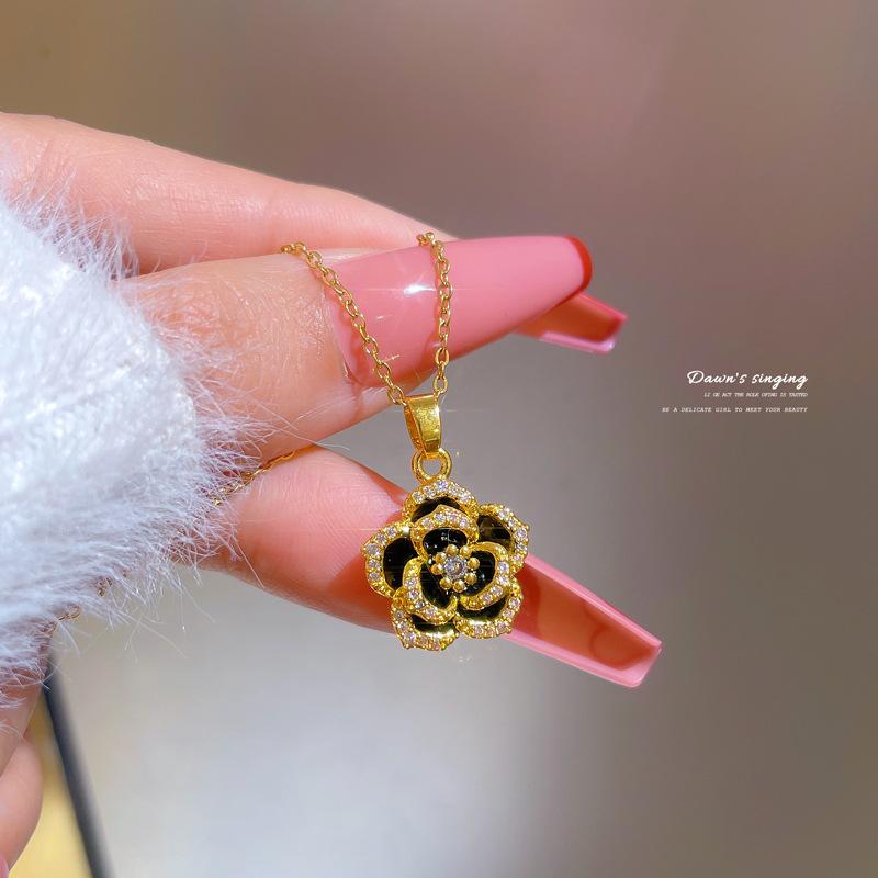 Full Diamond Camellia Temperament Micro Diamond Necklace Women'S Transfer Collarbone Chain With Jewelry