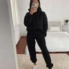 1116 Yama European and American popular casual hooded long-sleeved pocket sweater solid color sports suit two-piece set