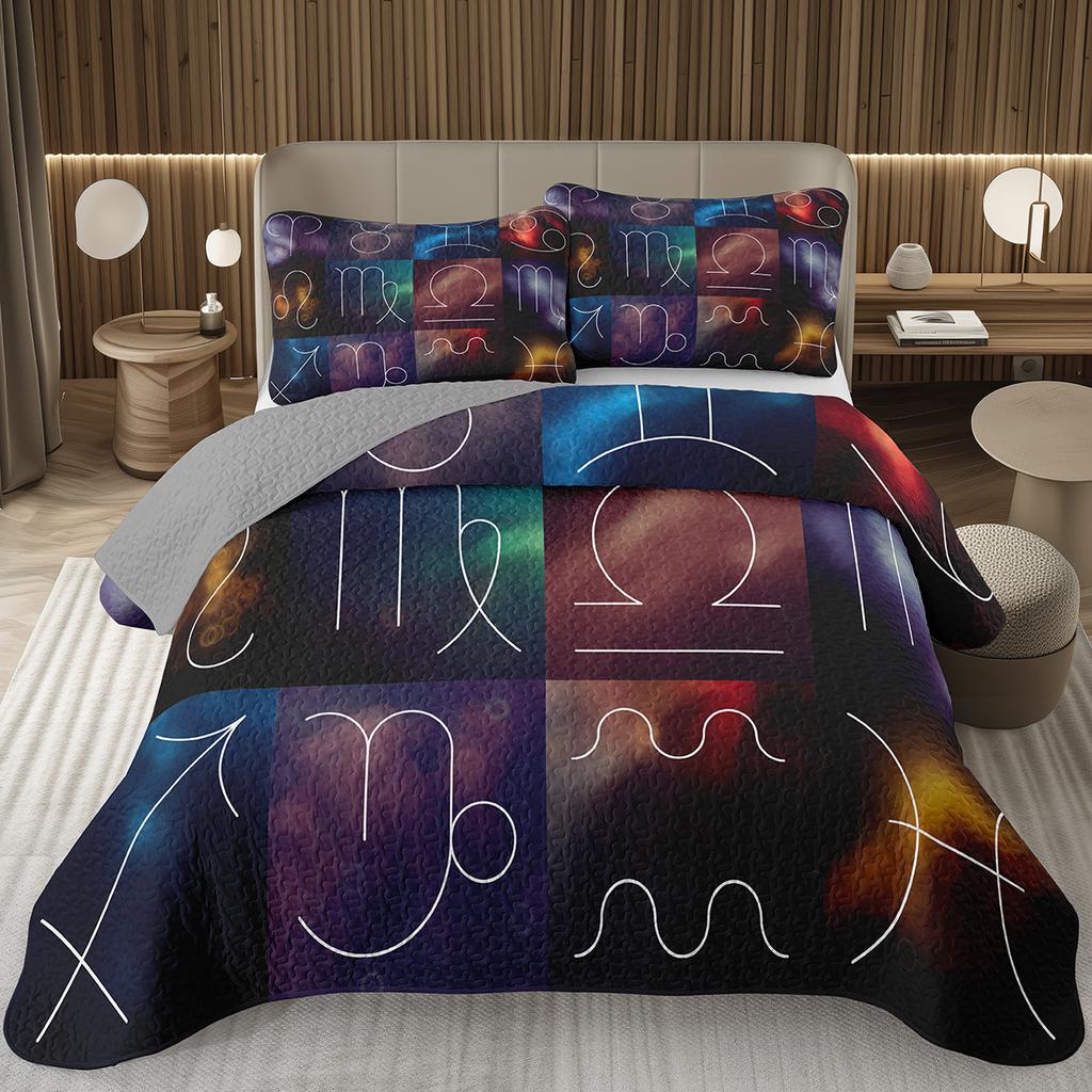 12 Constellation Astrology Bedspreads Zodiac Coverlet Boho Exotic Twin King Bedding Set Reversible Grey Quilted Bedspread Cover