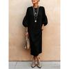 GMXIA Women's Fashion Long Sleeve O-Neck Autumn Winter Solid Color Print Casual Dresses