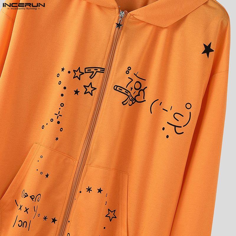 INCERUN Hanorace de Toamnă pentru Bărbați cu Mânecă Lungă, cu Fermoar, Imprimeu, Buzunare și Glugă