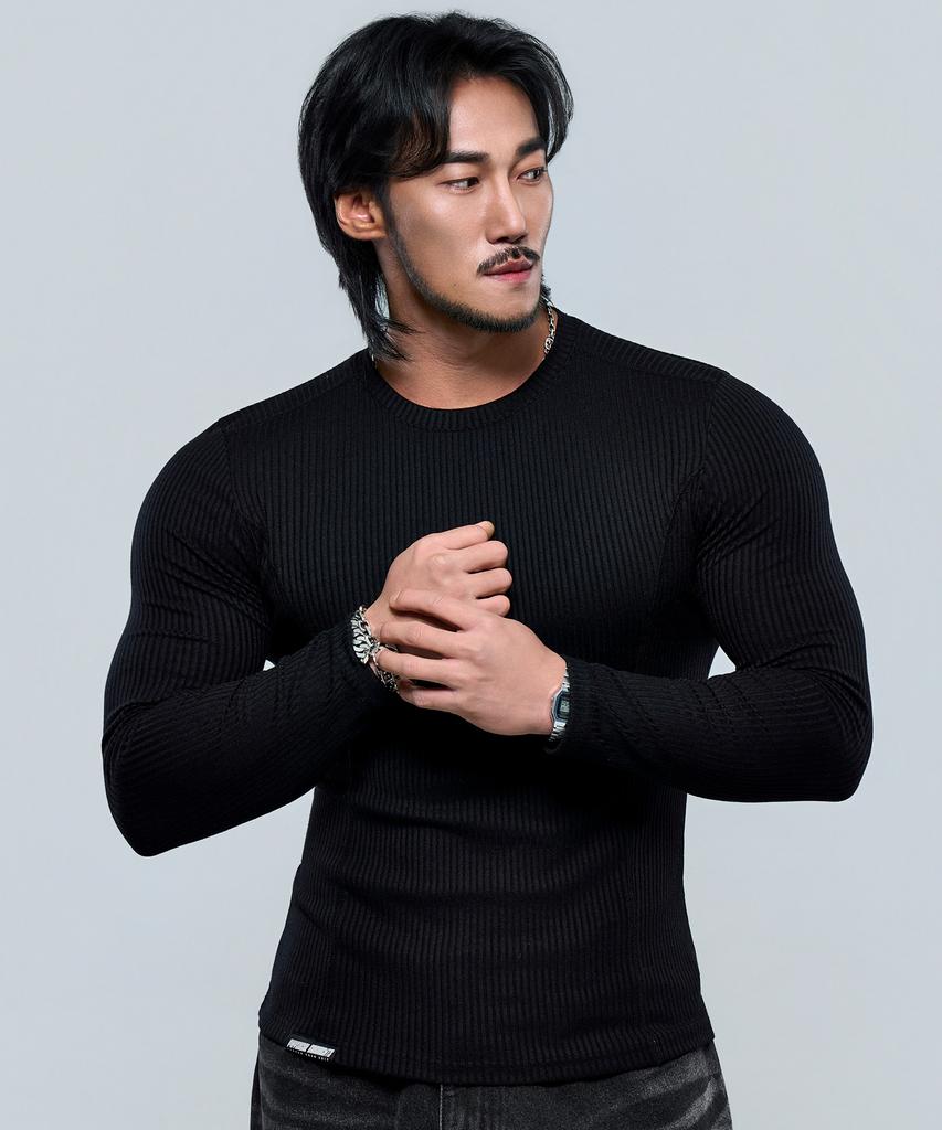 Pijikeolgameoncheu P2607 Ribbed Cutout Muscle Fit Long Sleeve Tee [2 Colors]