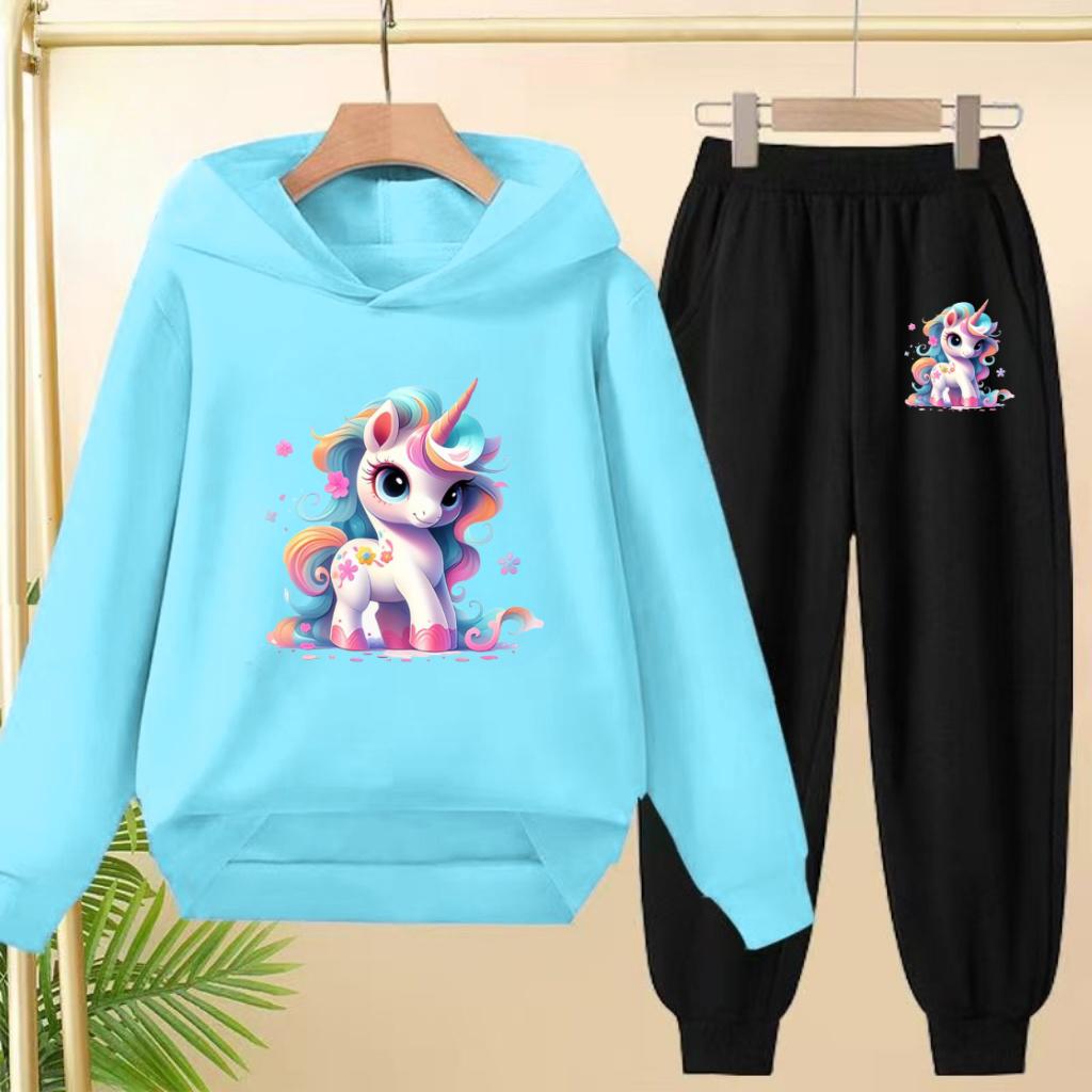 Kids Clothes Cute Unicorn Print Hoodie Sportswear Coat+Pants 2P Boy Girl Toddler 3-12Y Leisure Top Fashion Sunshine Charming Set