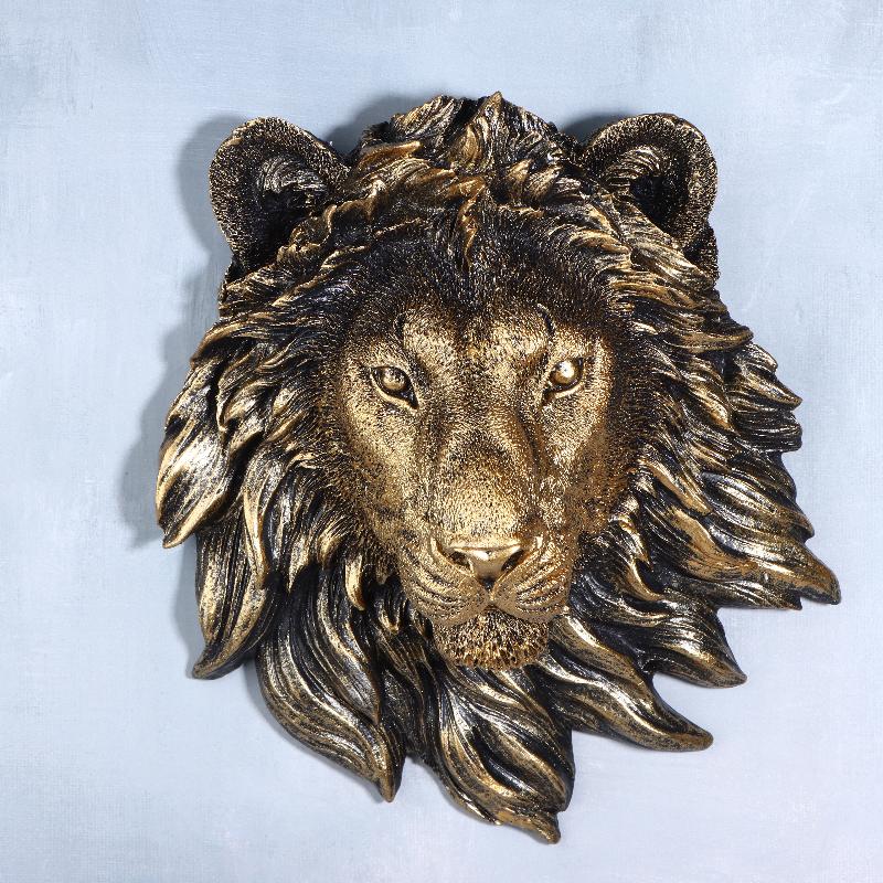 Animal Head Wall Decoration Statues Vintage Resin Lion Head Wall Hanging Decor Bedroom Home Simulation Statue Ornament