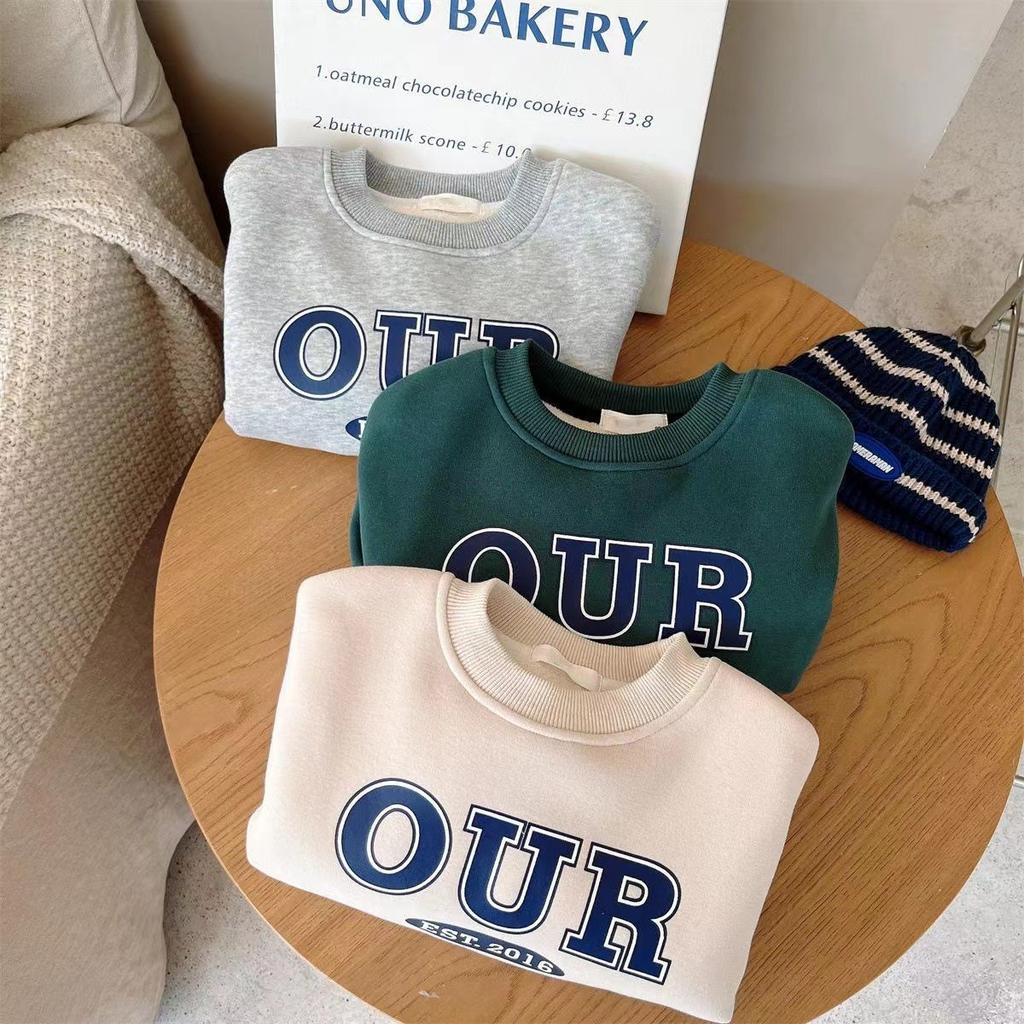 Kids Round Neck Long Sleeve Letter Print Thick Sweatshirt Set for Autumn Winter