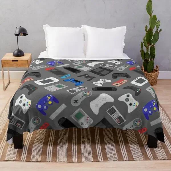 Gamer Fleece Throw Blanket For Bed Sofa Couch,Game Gamepad Flannel Fuzzy Blanket, Modern Game Controller Bed Blanket Room Decor
