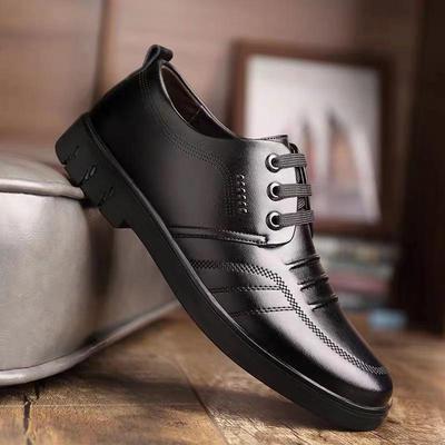 Men's Breathable Leather Business Shoes - Round Toe, Soft Sole, Korean & British Style, Casual Work Footwear.