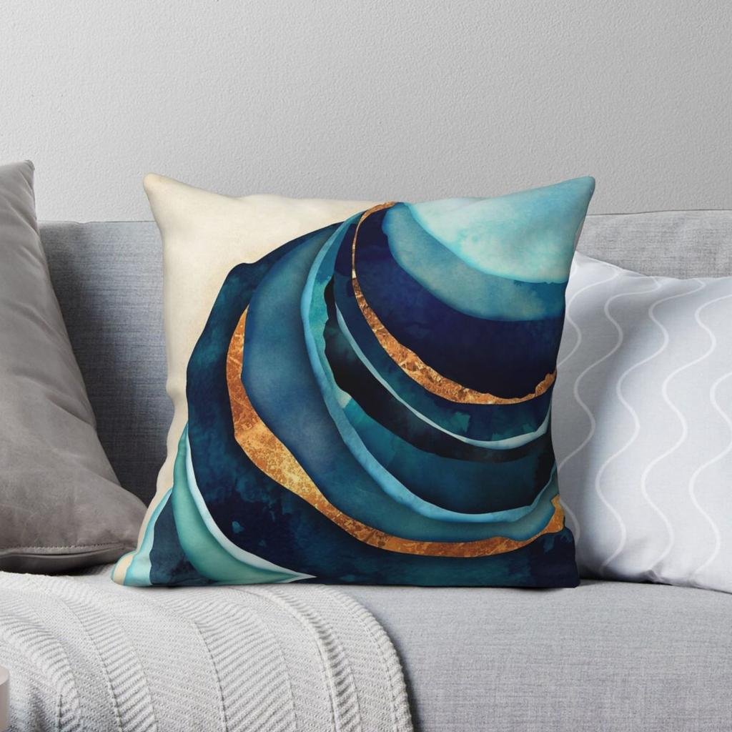 Abstract Blue With Gold Square Pillowcase Polyester Linen Velvet Pattern Zip Decor Pillow Case Sofa Cushion Cover x