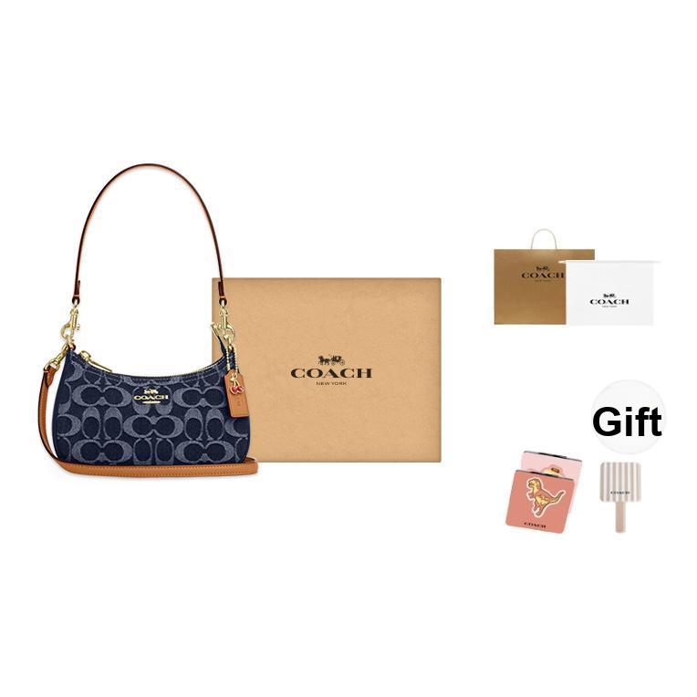 Coach Teri 20 Chiusura Superiore con Zip Stampa del Marchio Tessuto e Ecopelle Borsa a Spalla Piccola da Donna Blu Denim CY735-IMXIA