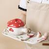 Red Mushroom Handle Bowl with Lid Creative Ceramic Breakfast Fruit Dessert Plate Creative Mushroom Salad Bowl Spoon Cutlery New