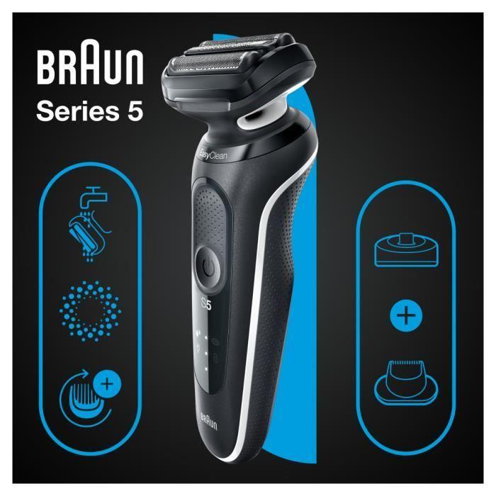 Rasoir électrique braun series 5 51-w4200cs - tondeuse de précision &amp; base de recharge - blanc