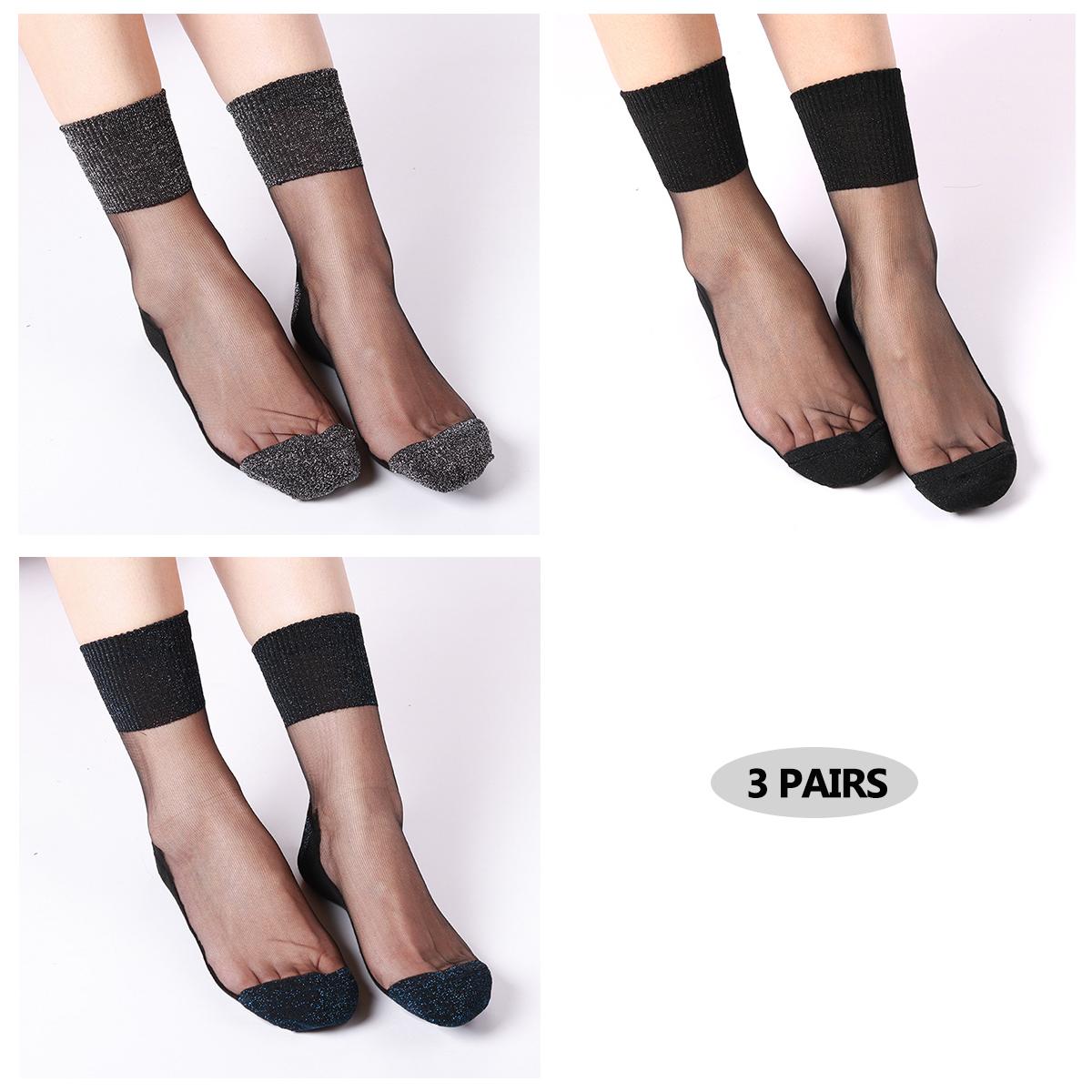 

3 Pairs Summer Fashion Women Ultrathin Transparent Socks Glitter Crystal Glass Silk Socks Beautiful Lace Shiny Socks 36-39
