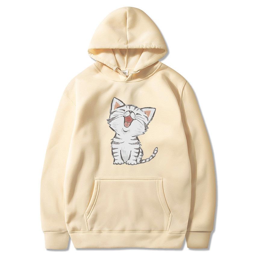 Autumn Winter Solid Color Cat Classic Hoodie Men's Daily Casual Harajuku Hoodie Y2K Street Wear Warm Hoodie