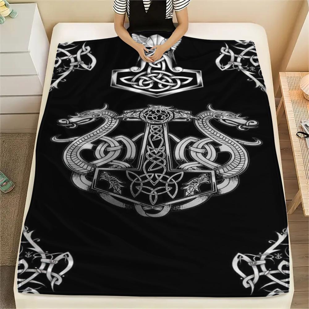 1Pc Viking Symbol Print Flannel Blanket, High Quality Comfortable for All Seasons, Home Decor, Warmth and Comfort, Perfect for Gifts